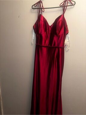 Brand new with tags. Plus size 18 Red Satin Strapless Slip Gown with Tie Straps